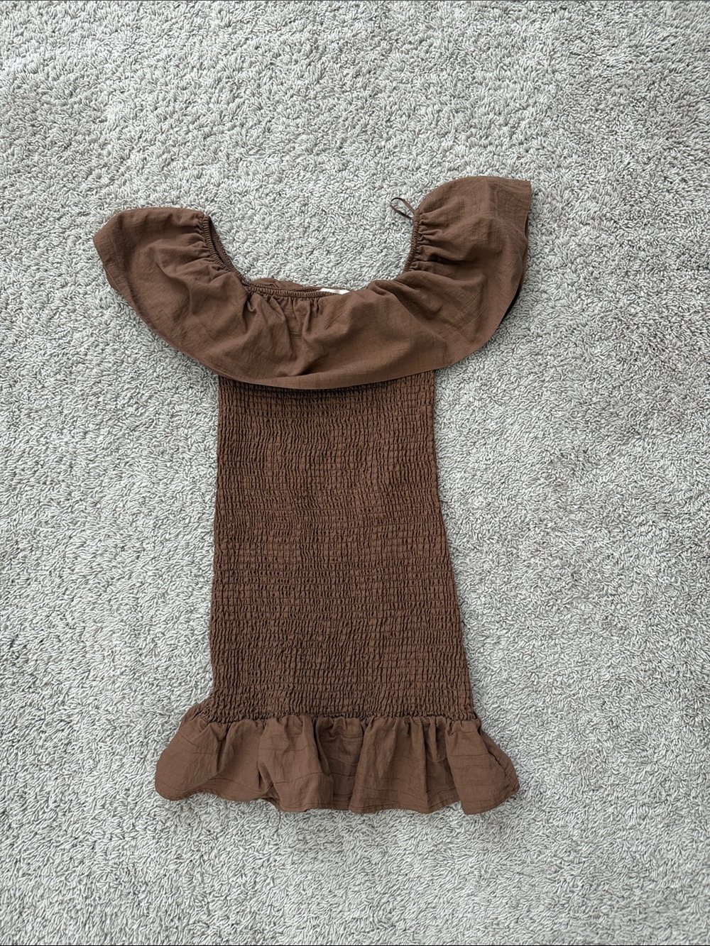 Anthropologie Brown Smocked Off-Shoulder Ruffle Dress